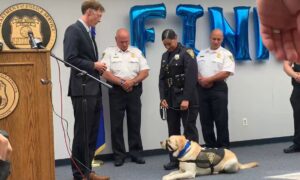 Finn Being Sworn In By New Haven Mayor Justin Elicker At The Nhpd Police Headquarters